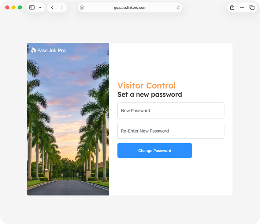 PassLink Pro page to enter and confirm a new password