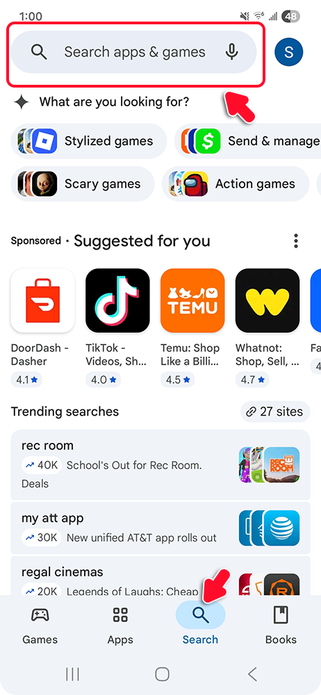 Google Play Store search bar on Android