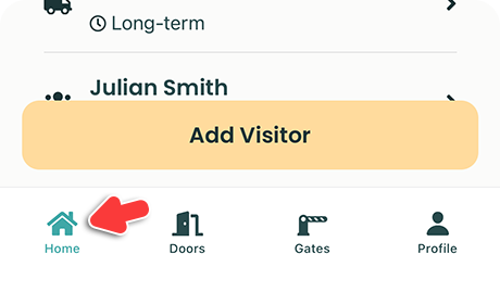 PassLink Pro mobile app visitor list with Home icon in bottom navigation