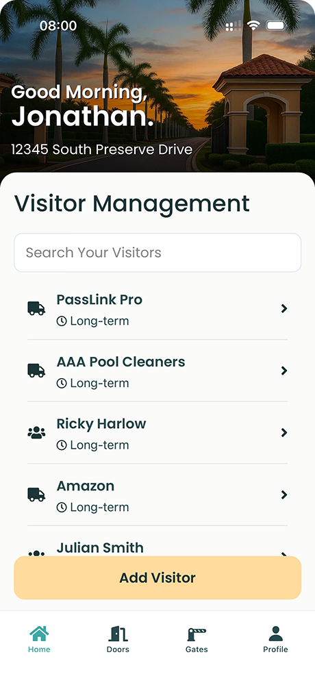 PassLink Pro visitor list in the mobile app