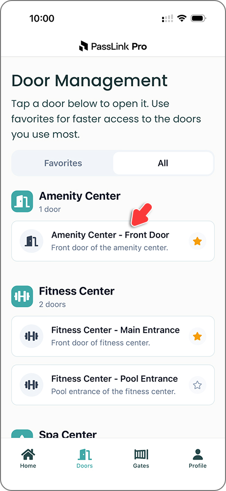 PassLink Pro App with Doors Page